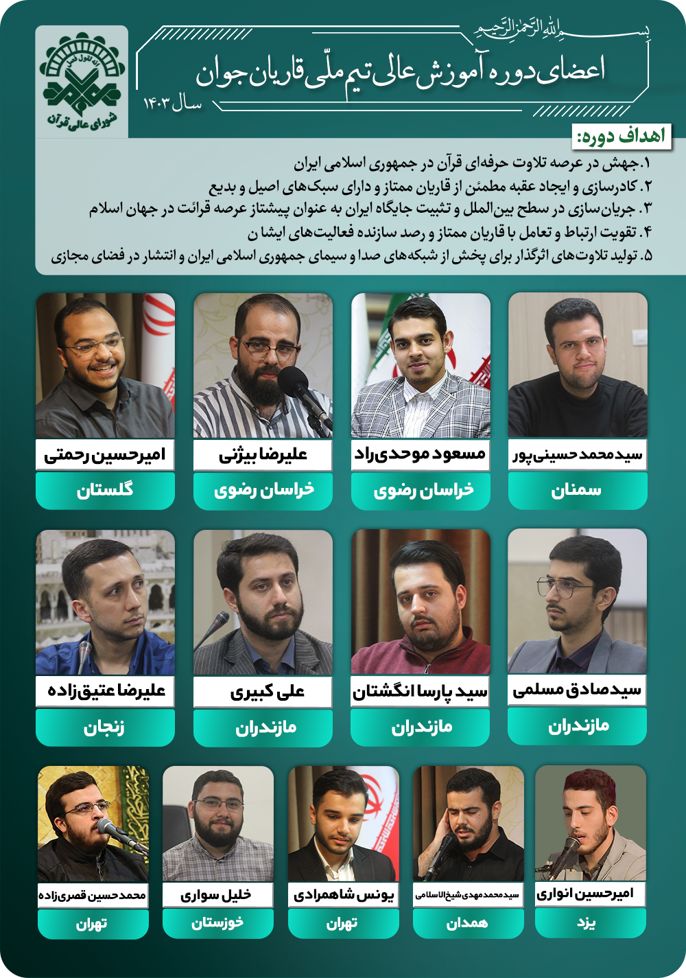 اعضای تیم ملی قاریان جوان در سال ١۴٠٣ مشخص شد