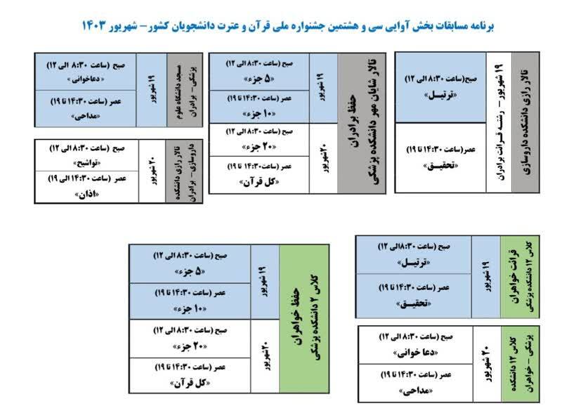 آخرین جزئیات جشنواره ملی قرآن دانشجویان + برنامه رقابت‌های بخش آوایی