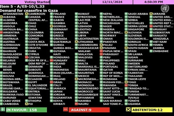 تصویب قطعنامه‌ای در مجمع عمومی سازمان ملل برای آتش‌بس فوری در غزه شد