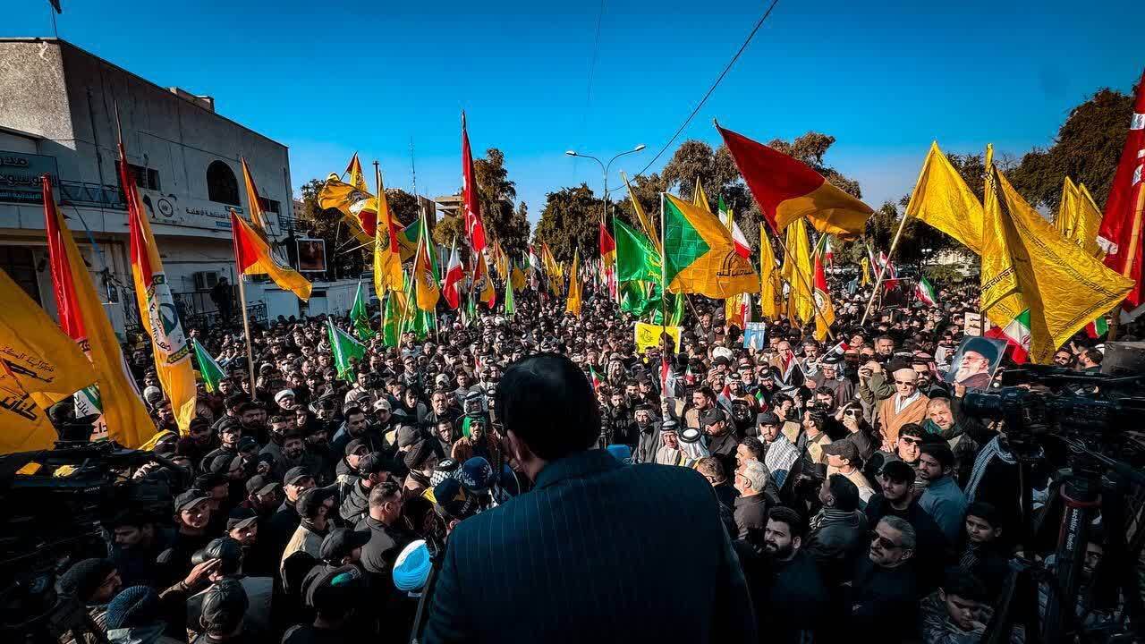 تجمع مقاومت عراق در حمایت از جمهوری اسلامی ایران + فیلم