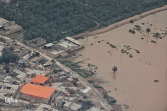 تصاویر هوایی از رودخانه کارون و منطقه سیل‌زده بامدژ