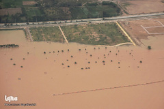 تصاویر هوایی از رودخانه کارون و منطقه سیل‌زده بامدژ