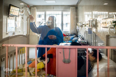 یا آنکه به جنب و جوش پرمهر پرستاران خیره شوند.