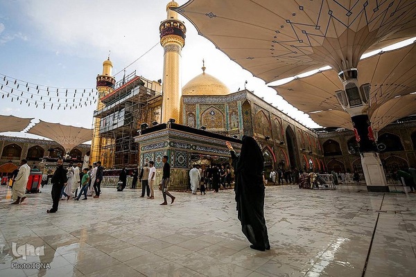 برکت باران در ماه مبارک رمضان در حرم حضرت علی(ع)