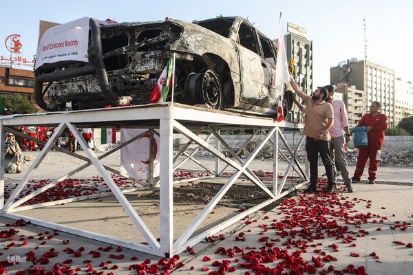 گلباران آمبولانس هدف‌قرارگرفته شده توسط رژیم صهیونیستی در میدان هفت‌تیر