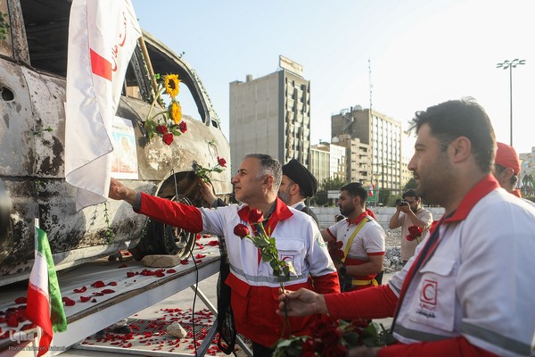 گلباران آمبولانس هدف‌قرارگرفته شده توسط رژیم صهیونیستی در میدان هفت‌تیر