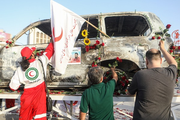 گلباران آمبولانس هدف‌قرارگرفته شده توسط رژیم صهیونیستی در میدان هفت‌تیر