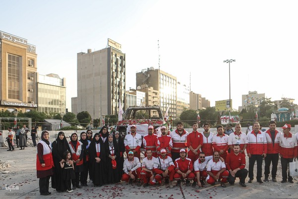 گلباران آمبولانس هدف‌قرارگرفته شده توسط رژیم صهیونیستی در میدان هفت‌تیر