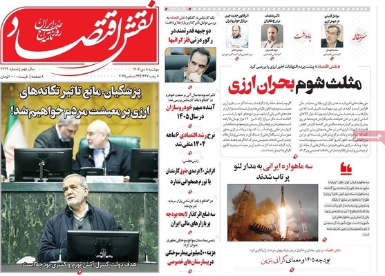 صفحه نخست روزنامه‌های ‌دوشنبه ۸ دی ۱۴۰۴